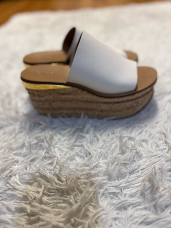 Chloe Camille Wedge Slide Sandals white Tan Gold Cork Platform - Picture 6 of 16